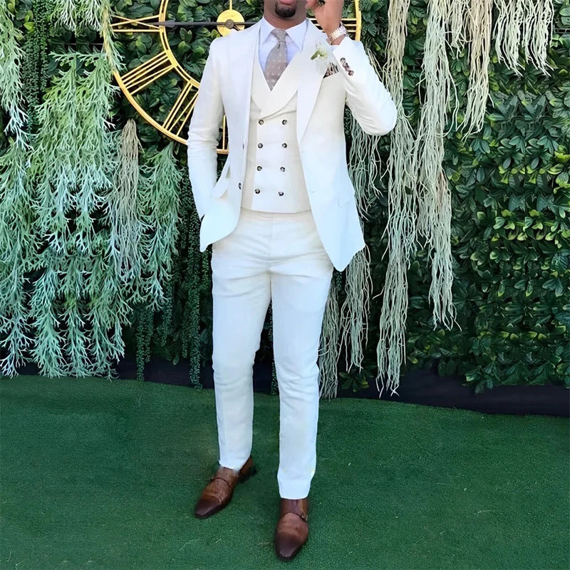 礼服男Men's Wedding Banquet 3-piece Suit Double Breasted Custom Men's Suit (Jacket, Vest and Trousers) Party Business Office Wear