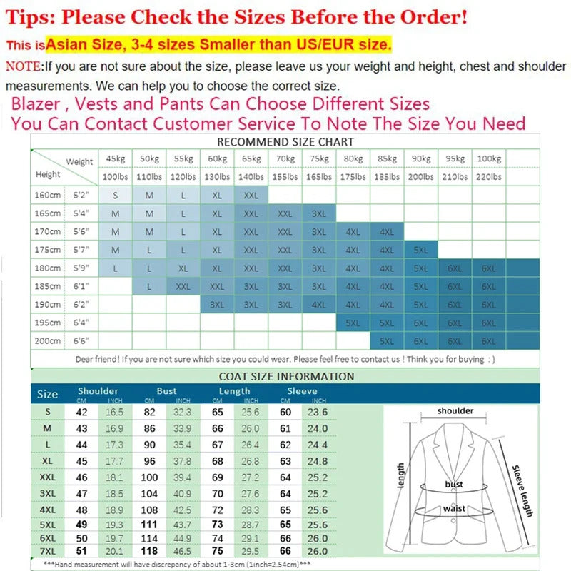 商务装男S-7XL ( Blazer + Vest + Pants ) Striped Plaid Solid Color Mens Formal Business Suit 3Pcs Set Groom Wedding Social Show Dress