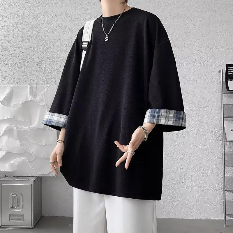 T恤男Summer Short Sleeve Loose Fit Casual Fashionable Korean Style Versatile Niche Unique Half Sleeve Men's New Thin Trendy Top