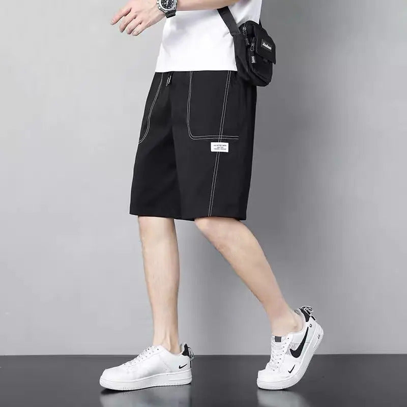 短裤男Summer Running Shorts Men Casual Black Gym Fitness Shorts Casual Elastic Waist Thin Loose Straight Quick Dry Shorts Pants