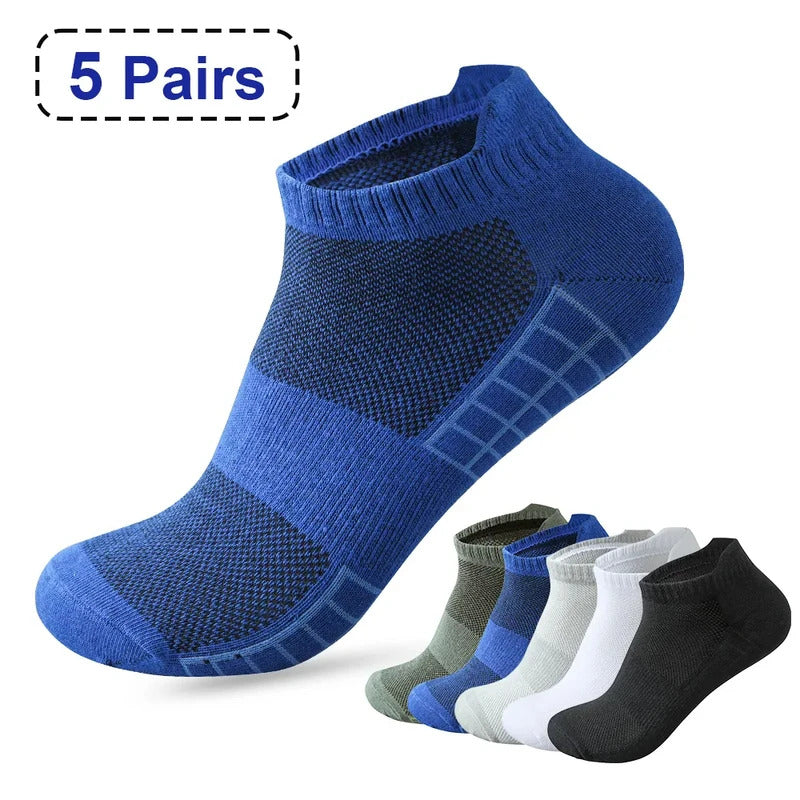 5 pairs High Quality Men Ankle Socks Breathable Cotton Sports Socks Mesh Casual Athletic Summer Thin Cut Short Sokken Size 38-45男士袜子