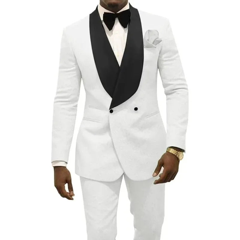 礼服男Men's  Jacquard Suit Two Piece Blazer Pant Set Shawl Lapel Double Breasted Tuxedo For Wedding Party Business