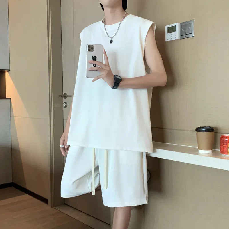 男士套装Men's Summer Casual Sports Tank Top 2-Piece Set Fashionable Basketball Uniform Vest Coords Cool Clothes Lightweight
