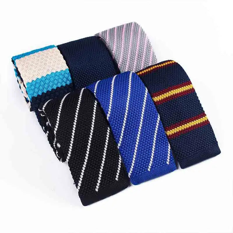 领带男Handmade High Quality Narrow Ties 5.5CM Knitted Flat Stripe Contrast Color Necktie for Man Women Banquet Casual Tie Lover's Gift