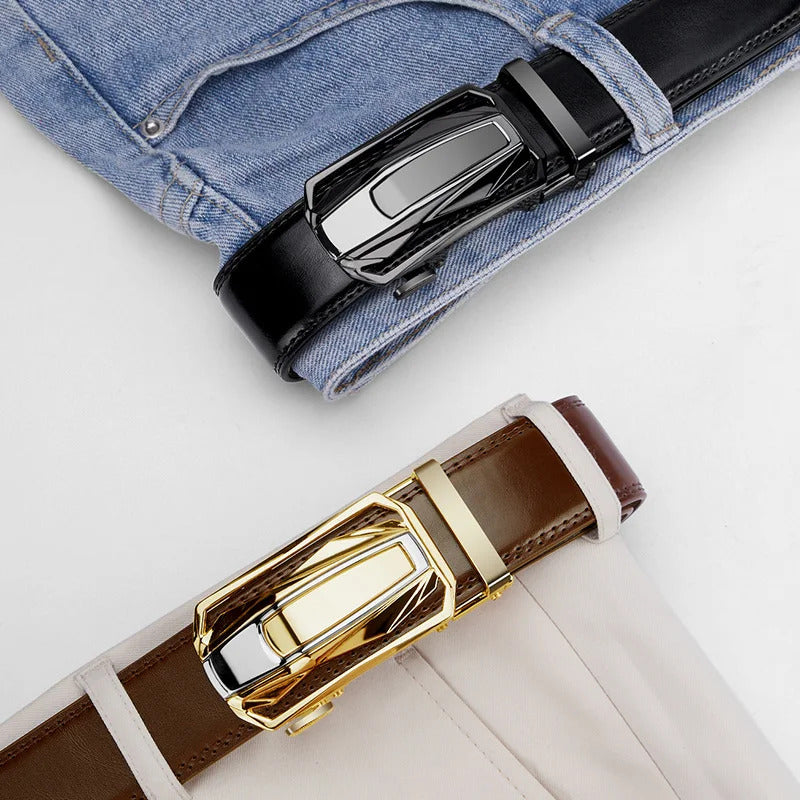 腰带Genuine Leather Belt for Men, Adjustable Buckle Dress Belt, Stylish Business and Casual Waist Belt, Black/Brown