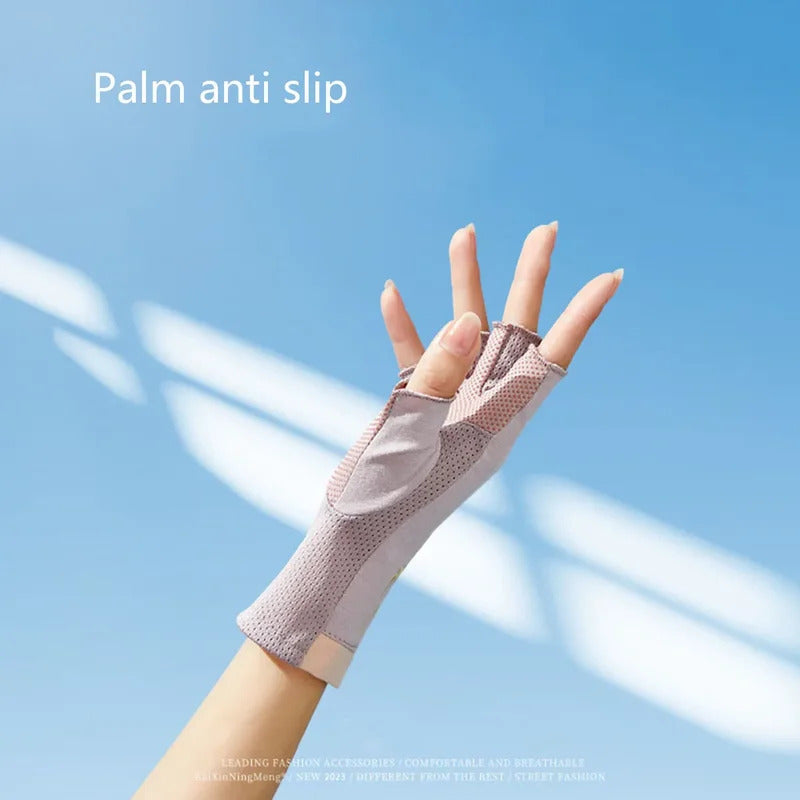 防晒手套女UV Protection Summer Thin Half Finger Sunscreen Gloves Non Slip Breathable and UV Resistant Manicure Gloves for Cycling Outdoor