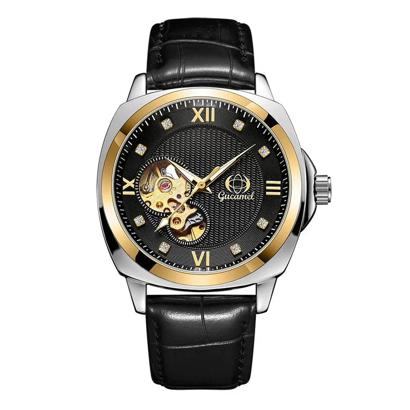 手表男手表男Business Style Men's Mechanical Wristwatch Gem Inlaid Fashionable Night Light Creative Watch Automatic Machine Watch