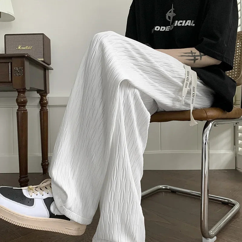休闲裤男Men's Casual Summer Thin Ice Silk Long Pants Trendy Loose-Fit Wide-Leg Straight-Leg Sweatpants for Men