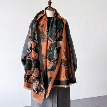 丝巾女2024 Winter Luxury Cat Print Cashmere Scarf Women's Double-Sided Thick Warm Female Shawl Scarf Pashmina Scarves Hijab Stoles