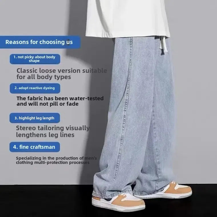 牛仔裤男Men's Straight-Leg Jeans Summer Thin Style Loose Fit Washing Casual Long Pants American Style Trendy Brand Black Bell Bottoms