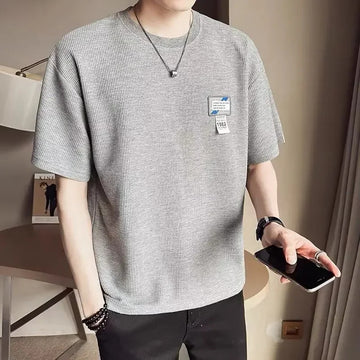 T恤男Trendy Brand Men's Half Sleeve T-Shirt Loose Fit Round Neck Summer New Arrival Walf Checks Short Sleeves Thin Top
