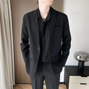 商务装男2024 Casual Western-style Men's Suit Top Korean-style Blazer Jacket Elegant Stable Black Suit For Mature Men