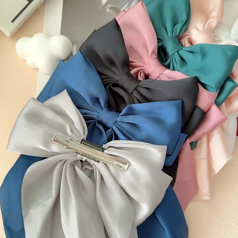 发饰6Styles Girls Long Big Bow Float Satin Clips Back Head Hair Clip Internet Red with The Same Temperament Elegant Hair Accessories