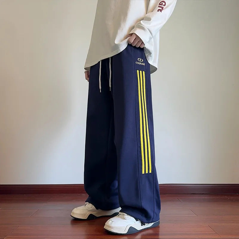 休闲裤男American Style Striped Men's Loose-Fit Draped Straight-Leg Pants Color Blocking Casual Sweatpants Trendy Brand Autumn Season