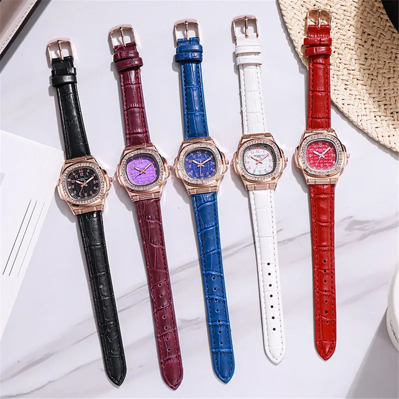 手表女UTHAI W36 New Women's Simple Diamond Ring Lady Quartz Watch Light Luxury Leather Strap Girl College Student Fashion Wristwatch