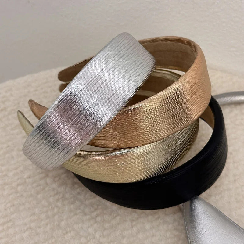 发饰Korean Style Wide Leather Hairbands Shiny Gold Silver Pu Headbands Fashion Plain Sponge Hair Hoop Women Hair Clip Retro Headwear