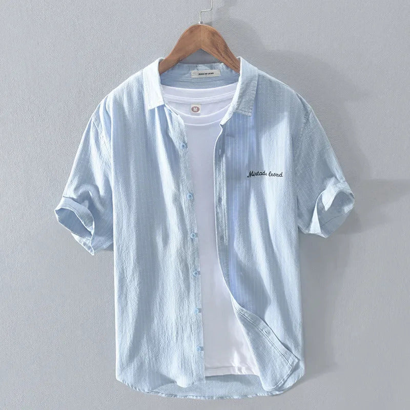 衬衫男Japanese Style Casual Short Sleeve Shirt For Men Summer Thin Loose Fit Striped Underwear Shirt Versatile Outerwear Inch Cloth