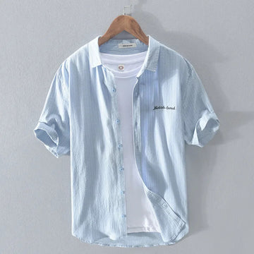衬衫男Japanese Style Casual Short Sleeve Shirt For Men Summer Thin Loose Fit Striped Underwear Shirt Versatile Outerwear Inch Cloth