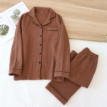 睡衣男2025 New Spring Couple's Pajama Set 100% Cotton Four Layer Gauze Men's and Women's Long Sleeve Long Pants Two Piece Home Clothes