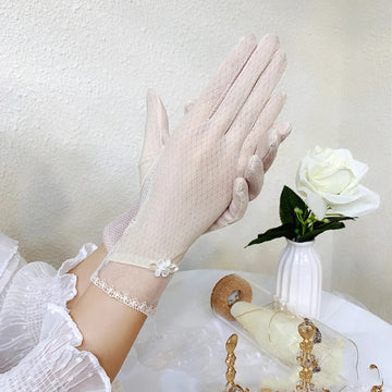 防晒手套女Summer Sexy Lace Women Sunscreen Touch Screen Ice Silk Thin Breathable Mesh Anti-UV Female Non-Slip Driving Cycling Gloves