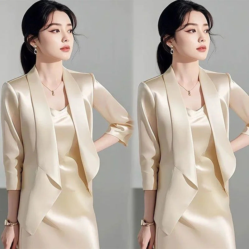 商务装女Autumn New Luxury Celebrity Party Outfits Elegant Solid Color Women Blazer + Sexy Spaghetti Strap Midi Dress OL 2pcs Sets 432P