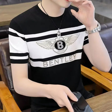 T恤男Fashionable Trendy Brand Men's Half Sleeve T-Shirt Street Art Style Base Layer Top Round Neck Youth Casual Shirt For Spring Summ