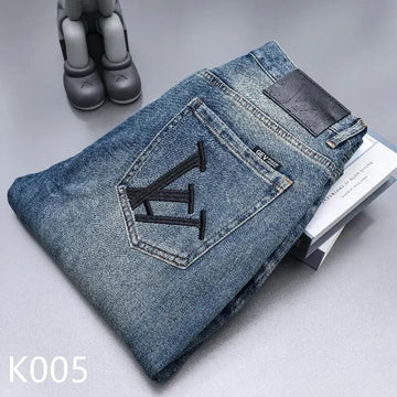 牛仔裤男2024 Spring New Men's Jeans Trendy Embroidered Bell Bottoms Loose Fit Casual European Style Fashion Youth Blue Stretch Denim