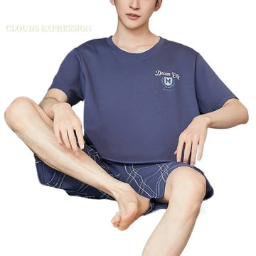 睡衣男Summer Plus 3XL Knitted Pjs Short Sleeve Mens Pajamas Sets Male Pajama Set Plaid Pajama For Men Sleepwear Suits Homewear Fashion