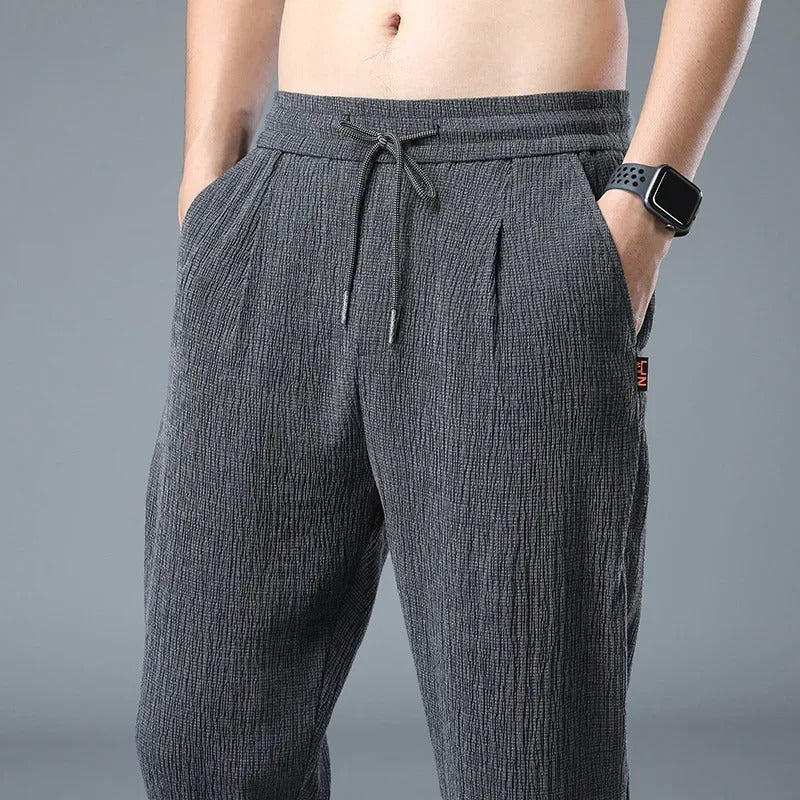 休闲裤男2024 Summer Thin Linen Fashionable Simple Men's Casual Pants Straight-Leg Loose-Fit Versatile Linen Trousers For Men