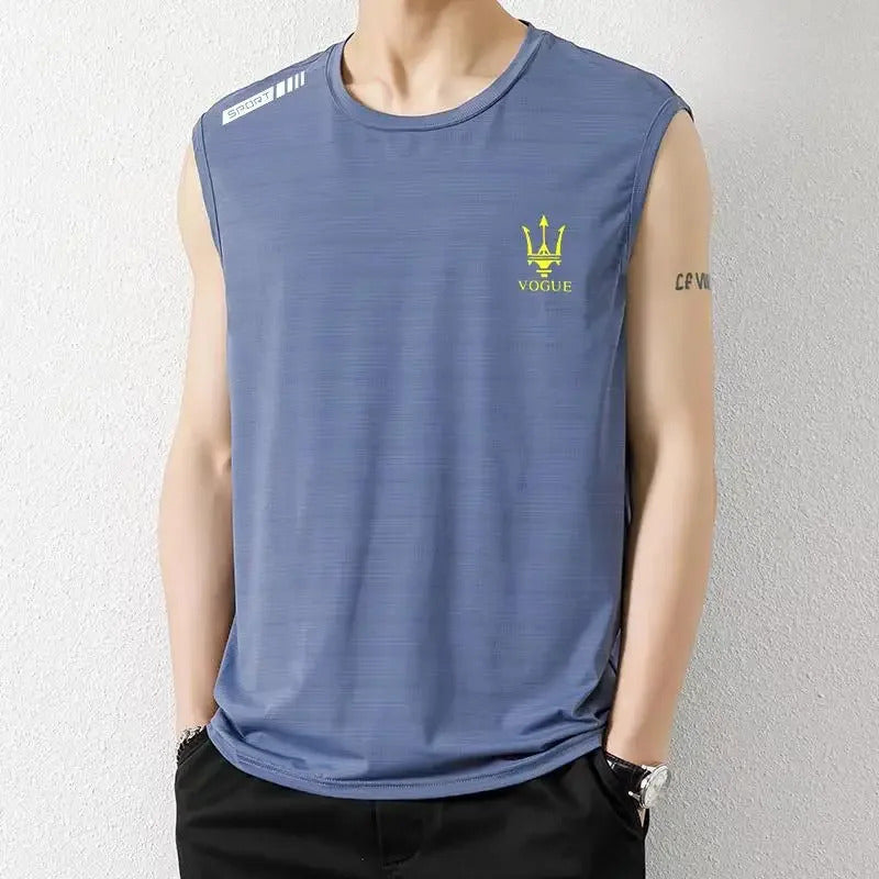 男士背心New 2025 Men's Ice Silk Tank Top T-Shirt Loose Fit Summer Sport Fitness Quick Dry Sleeveless Body Thin Casual Vest