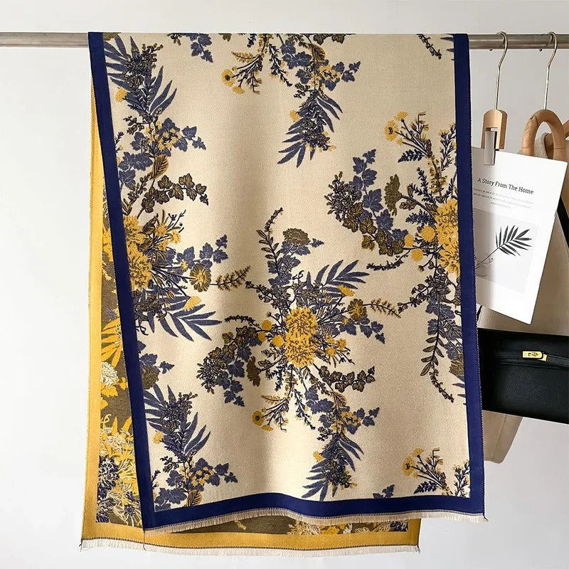 丝巾女Luxury Floral Print Winter Cashmere Scarf Women Autumn Outdoor Warm Thick Shawls Wraps Female Neck Scarves Pashmina Bufanda
