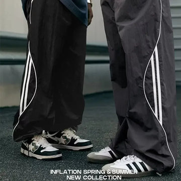 休闲裤男Streetwear Straight-leg Casual Pants Men Loose Fit Lightweight Sports Trousers Striped Quick Dry Pants For Spring Summer
