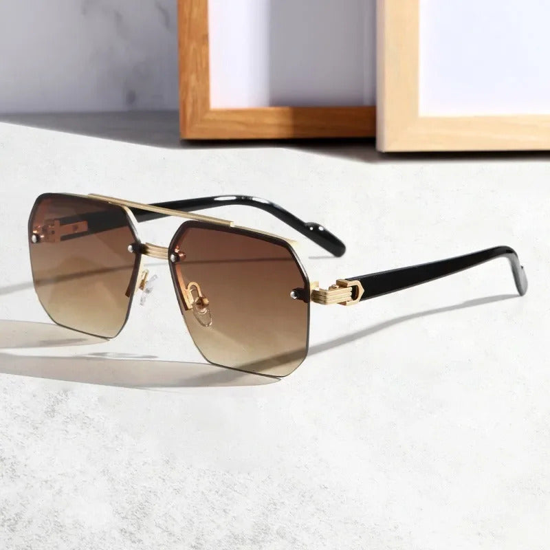 太阳镜男New Frameless Sunglasses for Men Personalized Square Small Half Frame Sun Glasses Travel Driving UV Resistant Glasses Shades