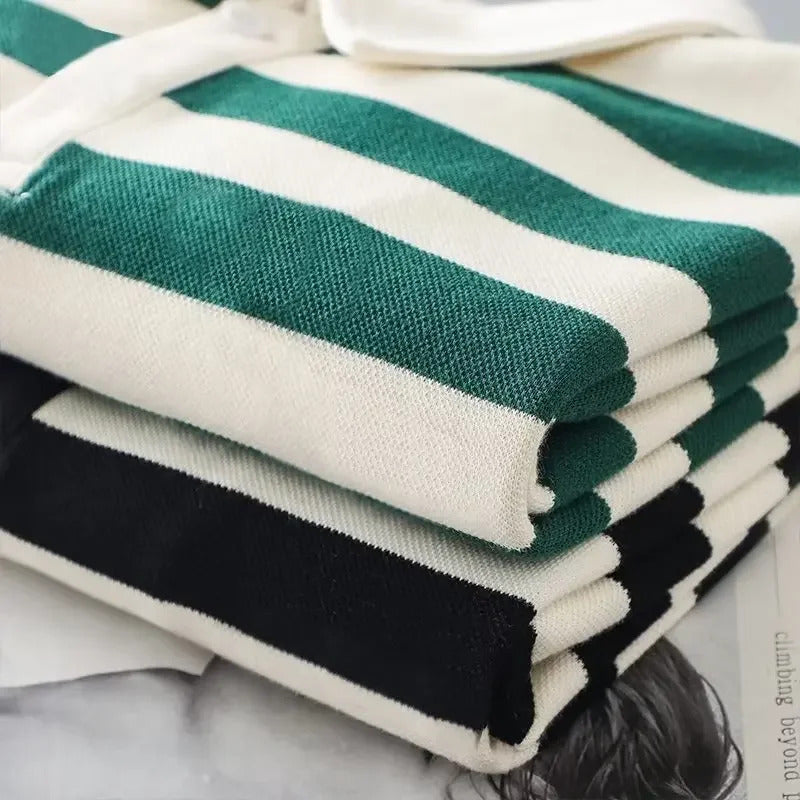 POLO男Japanese Striped Short Sleeve Polo Shirt Men Women's 2024 New Summer Heavy Lapel Casual Half Sleeve Men's Top