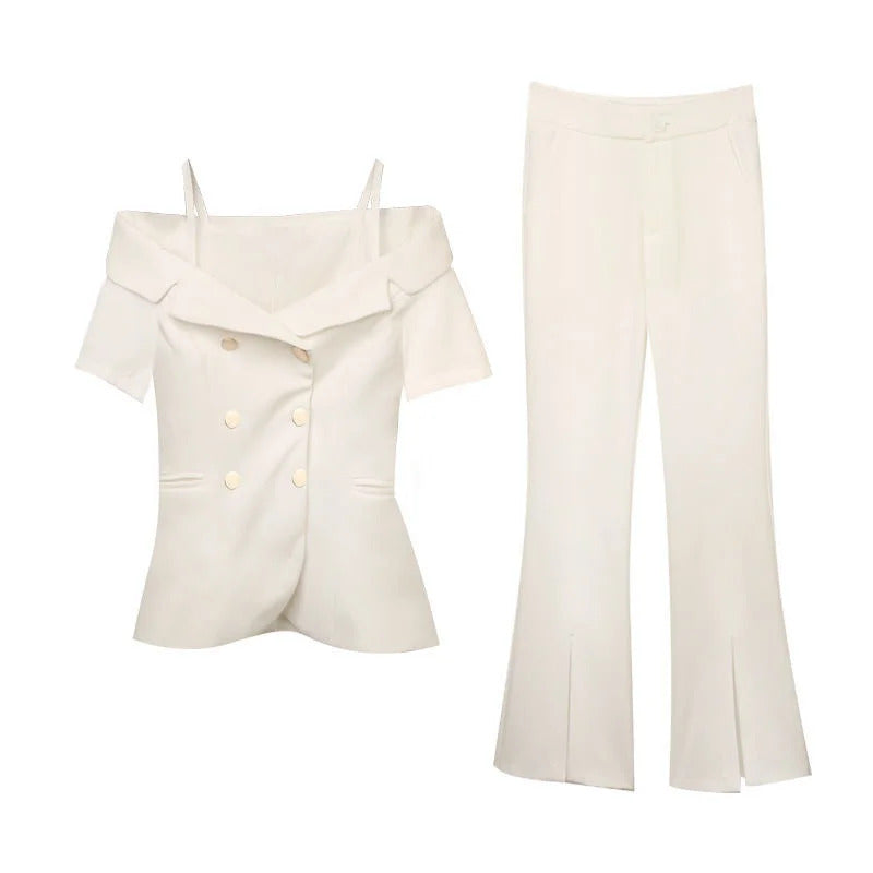 商务装女White Fashion Pants Two Piece Style Summer Two Piece plus Size Clothes for Women Pant Sets