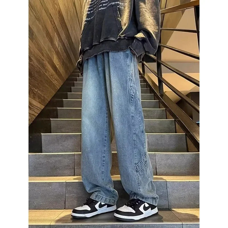 牛仔裤男2024 New Style American Vintage Men's Jeans High Street Straight-leg Long Pants Casual Loose Fit For Spring Autumn