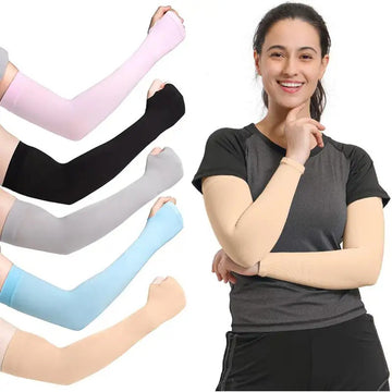 防晒冰袖女1 Pair Summer Outdoor Cycling Arm Sleeves Cover UV Sun Oversleeves