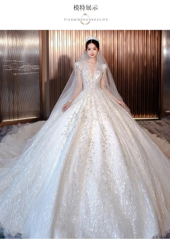 礼服女Customized Sweet Square Collar Ivory Wedding Dress Plus Size Luxury Pearls Bridal Ball Gown Vestido De Noiva Floor Or Train