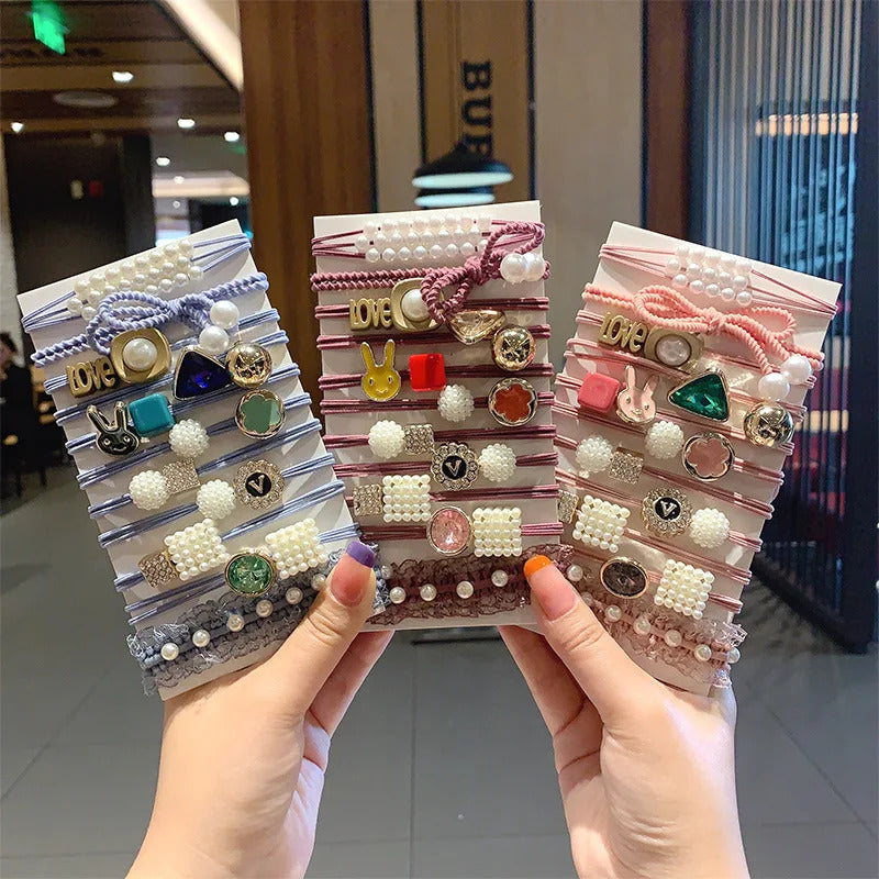 发饰Pearl Cube Ball Basic Elastic Hair Bands For Girl Pink Rabbit Tie Gum Scrunchie Ring Rubber Bands 2020 Hair Accessories Set