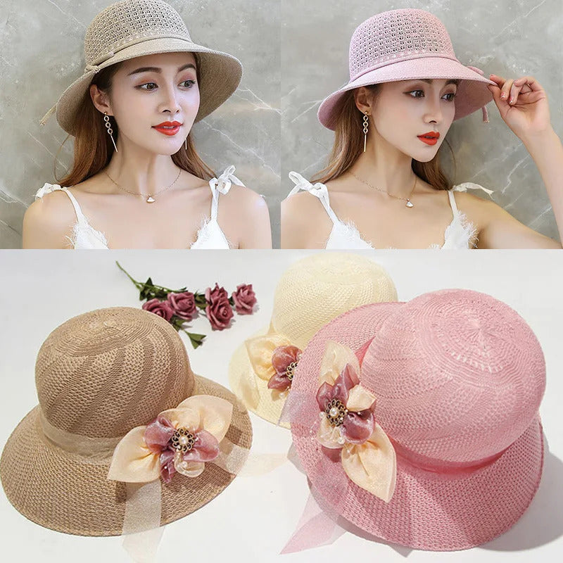 帽子女Summer Bowknot Ribbon Outdoor Sun Hats Girls Wide Brim Straw Hat Ladies Panama Caps Sun Protection Hats For Women Sun Caps New