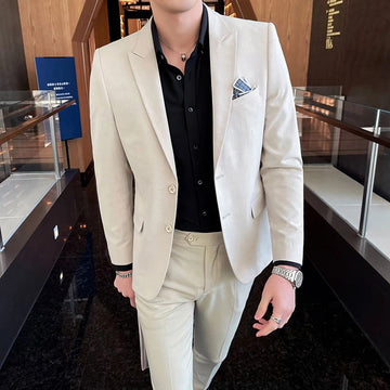 礼服男2023 High-end business suit (suit + vest + trousers) Fashion Korean version slim party wedding groom dress three-piece set M-4XL