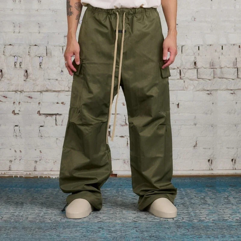 休闲裤男Fall24 Fog Multi-Pocket Drawstring Woven Trench Casual Workwear Pants Men Women's Trendy Autumn/Winter Loose Fit