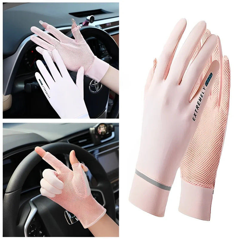 防晒手套女Anti-UV Summer Breathable Mesh Gloves Sunscreen Ice Silk Gloves for Car Motorcycle Bike Driving Sports Thin Gloves for Women Men