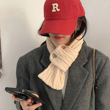 帽子女Korean Women Cross Scarf Solid Color Kintted Woolen Scarves Fashion Girl Short Neckerchief Winter Windproof Warm Neck Collar 스카프