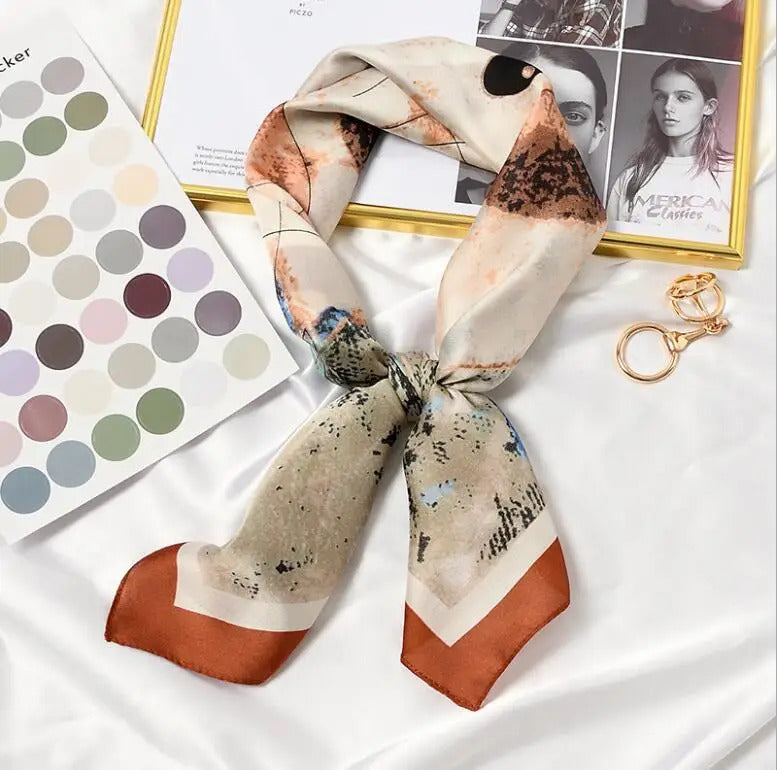 丝巾女New 70x70cm Women Multifunction Polyester Silk Scarf Lovely Dogs Printed Satin Small Square Wraps Scarves Shawl Animal Shawls