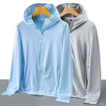 防晒衣男Men's Women's Ice Silk Mesh Sunscreen Clothes Loose Fit Hooded Outdoor Fishing Running Sports Sun Protection Clothes
