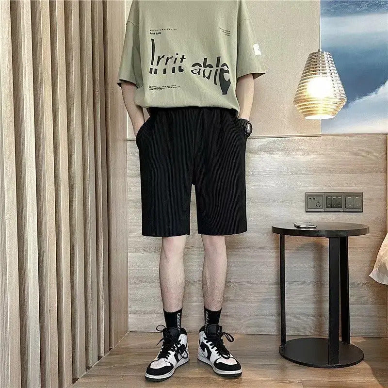短裤男Summer Casual Shorts Men Straight Loose Ice Silk Solid Elastic Waist Mens Shorts Comfortable breathable Fitness Gym Short Pants