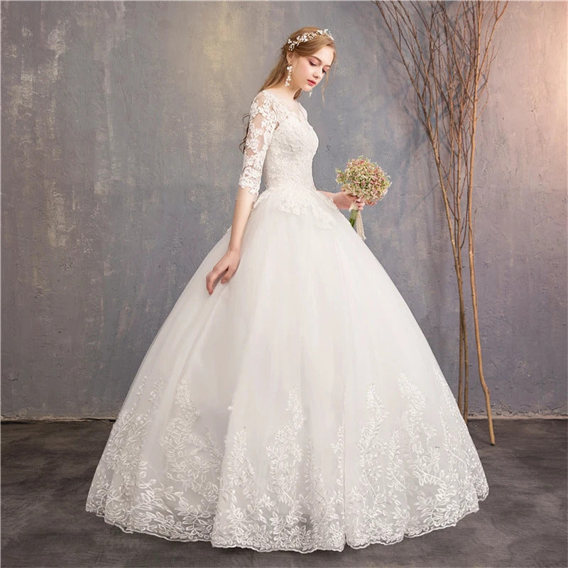 礼服女Customized Princess Ball Gown Wedding Dress Half sleeve bride dress O neck plus size robe de mariee Lace Wedding Bridal Gown