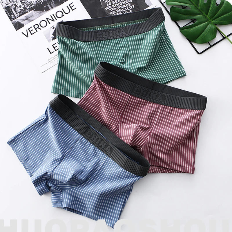 内衣男3PCS/Pack 95% Cotton Double-layer Hygroscopic Crotch Underpants Men Fashion Striped Boxers High Elastic Men's Panties Underwear