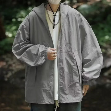 防晒衣男Trendy Men's Sun Protection Clothes Ice Silk Summer Thin Outdoor Mountain Function Hooded Jacket Loose Fit Sun Protection Suit